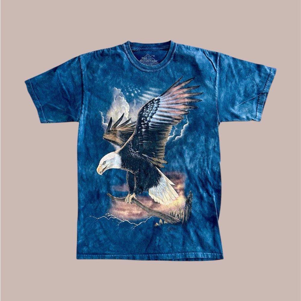 VTG‎ The Mountain Bald Eagle Tie-Dye Cotton T-Shirt Blue Adult M USA July Flag